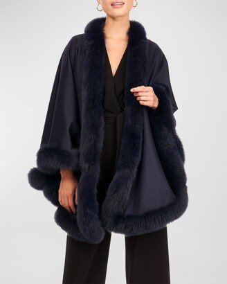 Cashmere Cape With Mongolian Lamb Shearling Trim