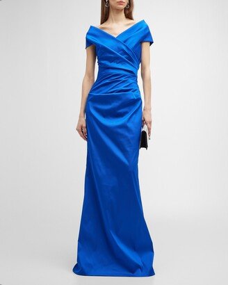 Off-Shoulder Ruched Taffeta Gown-AA