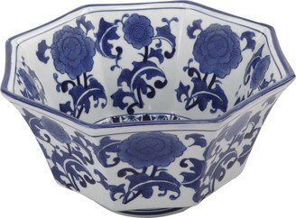 11 Inch Decorative Bowl with Floral Pattern on Blue and White Porcelain