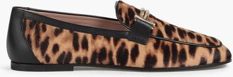 Double T leopard-print calf hair loafers