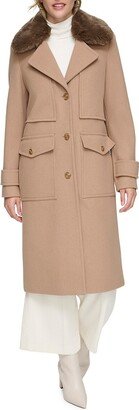 Olpae Faux Fur Collar Wool Blend Trench Coat