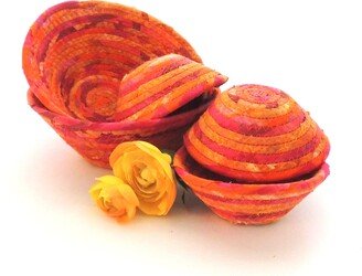 Pink & Orange Gold Bowl/Handmade Coiled Fabric Basket