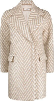 Single-Breasted Herringbone-Patterned Coat