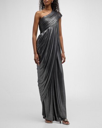 Gaurav Gupta Metallic One-Shoulder Sculpted Pleated Gown