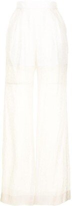 High-Waist Jacquard Sheer Trousers