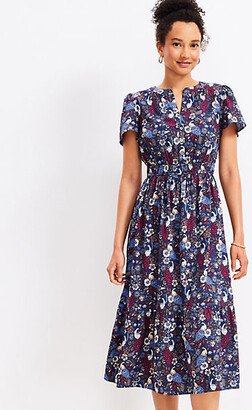 Petite Peacock Smocked Waist Button Midi Dress