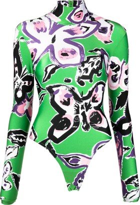 Butterfly abstract-print bodysuit