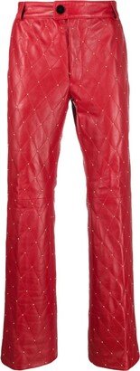 Diamond-Quilted Lambskin Straight-Leg Trousers