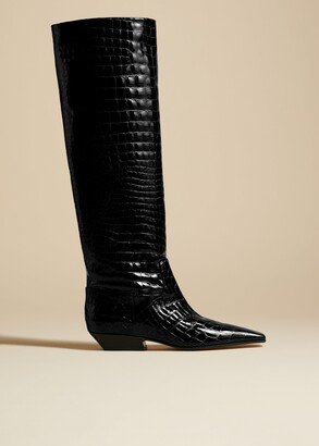 The Marfa Knee-High Boot in Black Croc-Embossed Leather