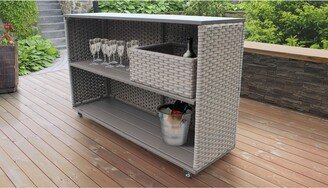 Monterey Bar Cart with Basket Outdoor Wicker Patio Furniture