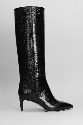 High Heels Boots In Black Leather-AB