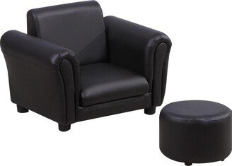 Kids Sofa Set with Footstool, Upholstered Armchair for Kids 18M+, Baby Sofa for Playroom, Children's Bedroom, Nursery Room, Black