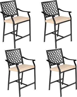 4PCS Patio Bar Stool Counter Height Cushioned Chair Armrest Garden Deck