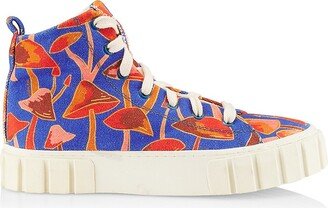 Blue Mushroom Sketch High-Top Sneakers