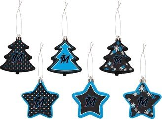 Foco Miami Marlins 3'' x 3'' Six-Pack Shatterproof Tree and Star Ornament Set - Blue, Black