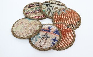 Glass Pad, Coffee Cup Set Of Six, Orange Coaster, Rug Vintage Stylish Handmade Rustic