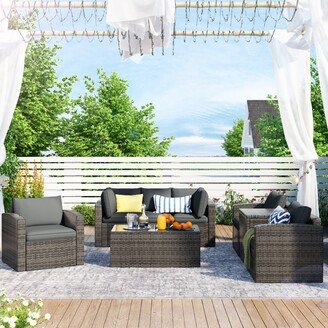 Aoolive Patio Furniture Sets, 7-Piece Patio Wicker Sofa Set with a Storage Box