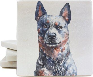 R & Imports I Love My Blue Heeler Australian Cattle Marble Coaster For Drinks 4-Pack