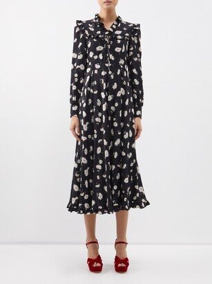 Daisy-print Silk Midi Dress