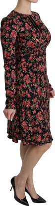 Black Floral Longsleeve Knee Length Women's Dress