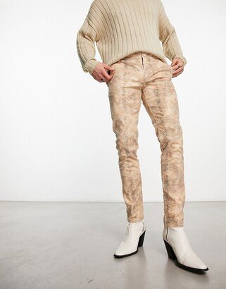 low rise skinny pants in snake print