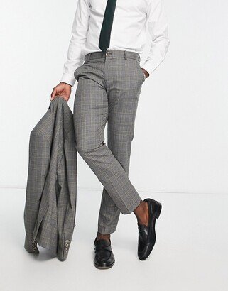 slim fit suit pants in gray check