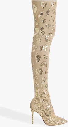 Sequin-embellished stretch-tulle over-the-knee boots