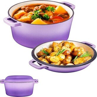 2-in-1 Puple Enamel Cast Iron Dutch Oven & Skillet Set | All-in-One Cookware for Induction, Electric, Gas, Stovetop & Oven, 5 Quart