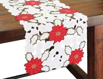 Holiday Poinsettia Embroidered Cutwork Table Runner, 36