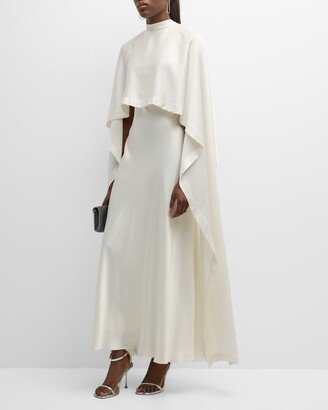 SIMKHAI Amory Mock-Neck A-Line Cape Gown