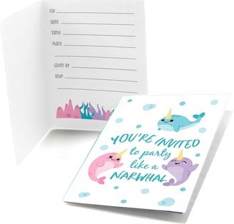 Big Dot Of Happiness Narwhal Girl - Fill In Under The Sea Baby Shower or Birthday Invitations (8 ct)