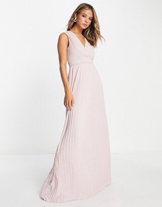 Bridesmaid pleat waistband maxi dress in mink pink