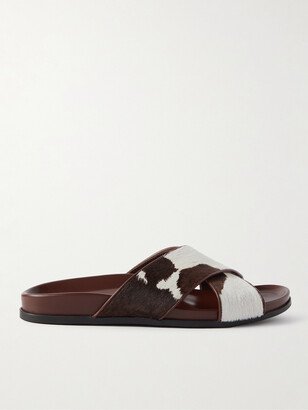 Chiltern Leather-Trimmed Printed Calf Hair Slides