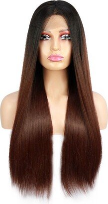 Unique Bargains Lace Front Wigs, Heat Resistant Long Straight Hair for Girl Daily Use with Comb 26 1PC Red Brown