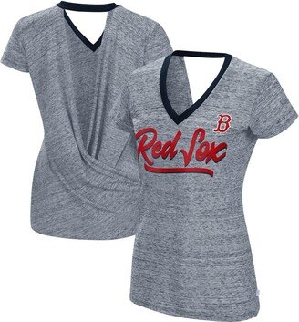 Women's Touch Gray Boston Red Sox Halftime Back Wrap Top V-Neck T-shirt