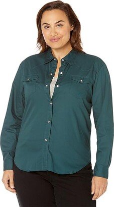 L/S Solid Basic Snap Front (Green) Women's Long Sleeve Button Up