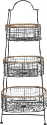 Storied Home Metal & Rattan 3-Tier Stand with Removable Baskets