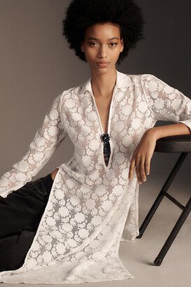 By Anthropologie Long-Sleeve Sheer Lace Top