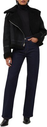 Women's Faux-Shearling Faux-Leather Trim Coat