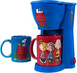 Uncanny Brands Peanuts Single Cup Coffee Maker Gift Set with 2 Mugs