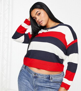 Brave Soul Plus chess boxy sweater in multi stripe