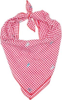 The Worthy Dog Gingham Chomp Embroidered Sharks Classic Square Tie-On Bandana - Red/White - S