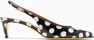 Black polka dot slingback