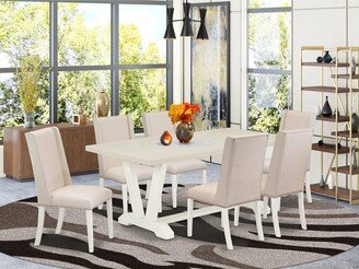 Dining Room Set - Rectangular Table and Linen Fabric Chairs - Linen White Finish