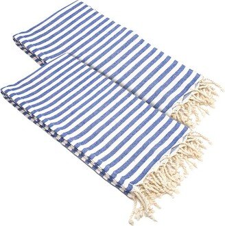 2pc Turkish Cotton Fun in The Sun Pestemal Beach Towel Ocean Blue