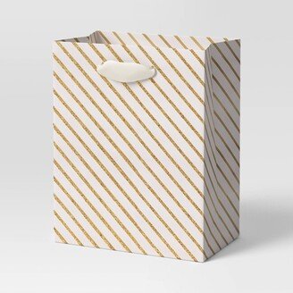 Petite Glitter Striped Christmas Gift Bag White/Gold - Wondershop™