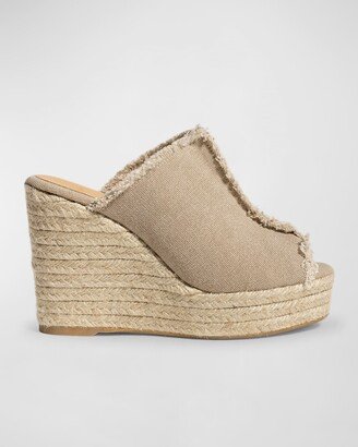 Fatima Frayed Canvas Slide Espadrilles