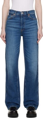 Blue 90s High Rise Loose Jeans-AA