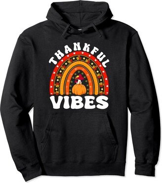 Thankful and Blessed Thankful Vibes Thanksgiving Rainbow Fall Vibes Groovy Pullover Hoodie