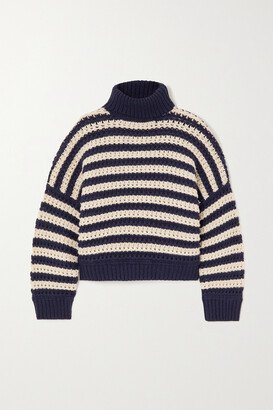 Striped Wool, Cashmere And Silk-blend Turtleneck Sweater - Blue